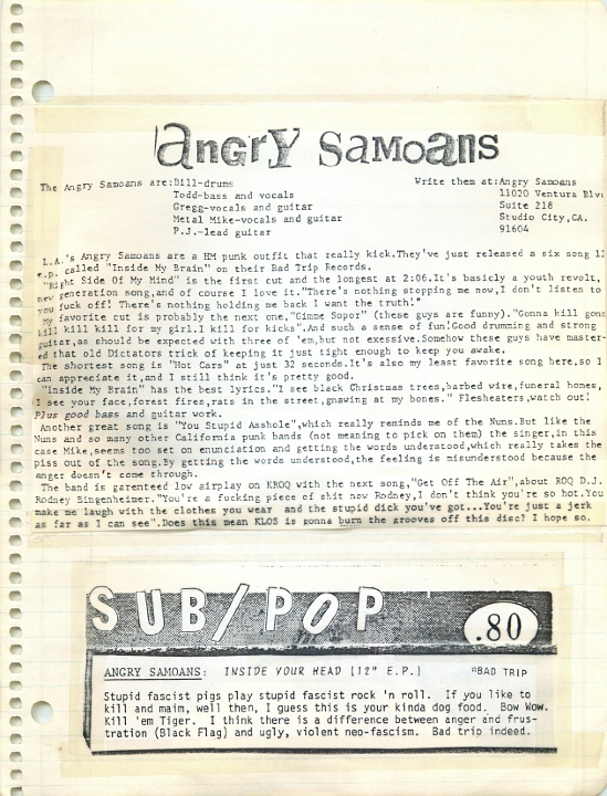 ANGRY SAMOANS Metal Mike Scrapbook 1980 – P.J. Galligan on Lead Guitar Page 31